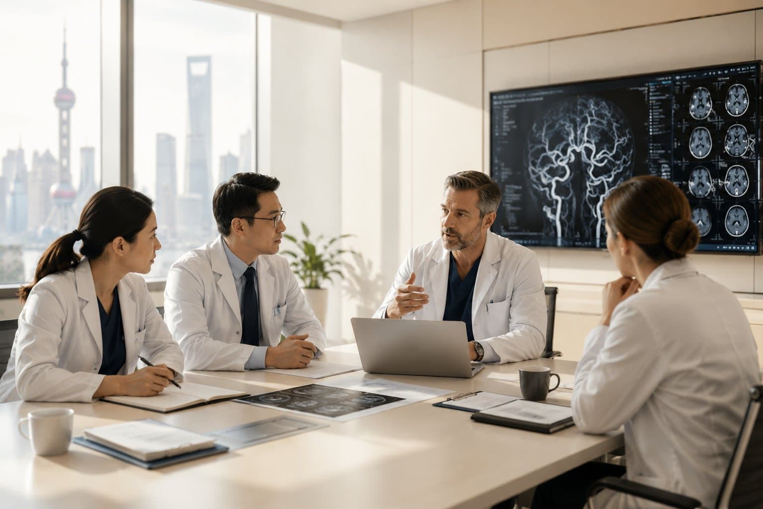 Multidisciplinary medical team discussing a complex case